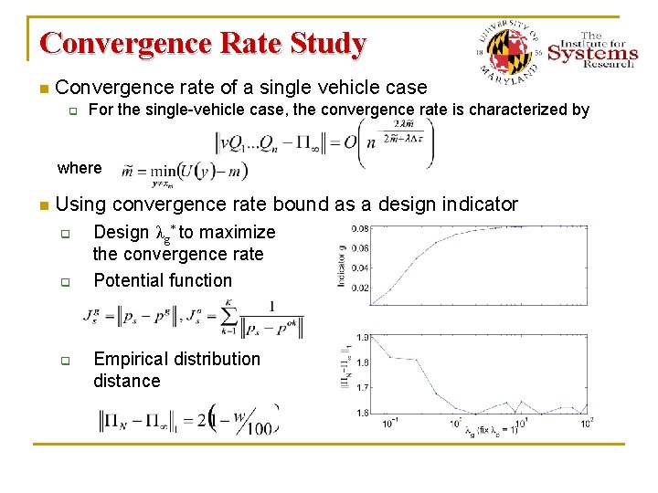 Convergence Rate Study n Convergence rate of a single vehicle case q For the