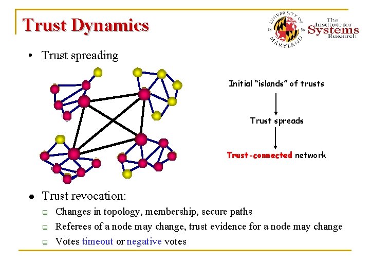Trust Dynamics • Trust spreading Initial “islands” of trusts Trust spreads Trust-connected network ●