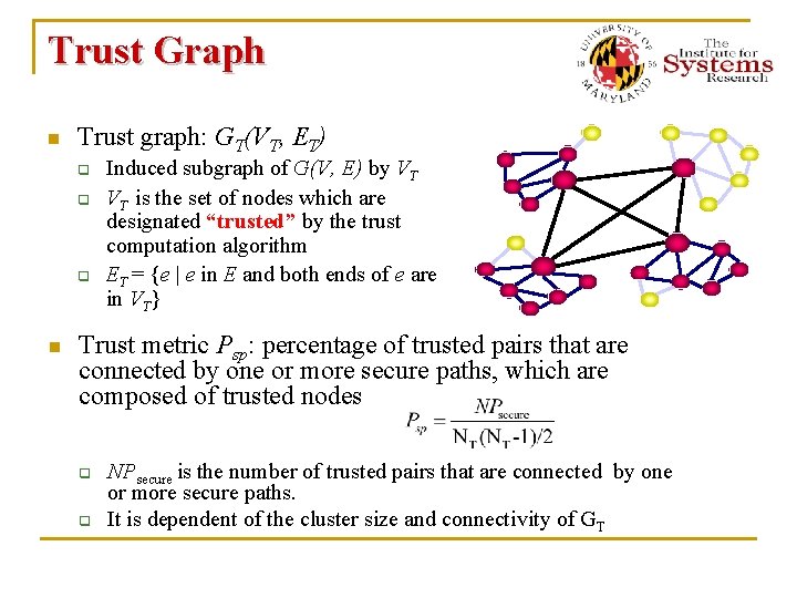 Trust Graph n Trust graph: GT(VT, ET) q q q n Induced subgraph of