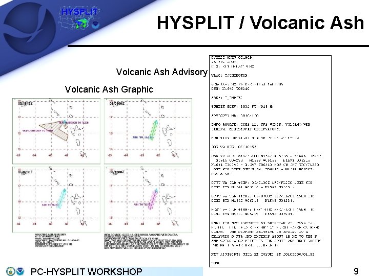 HYSPLIT / Volcanic Ash Advisory Volcanic Ash Graphic PC-HYSPLIT WORKSHOP 9 