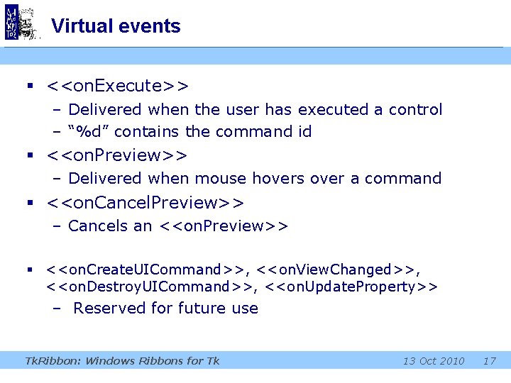 Virtual events § <<on. Execute>> – Delivered when the user has executed a control