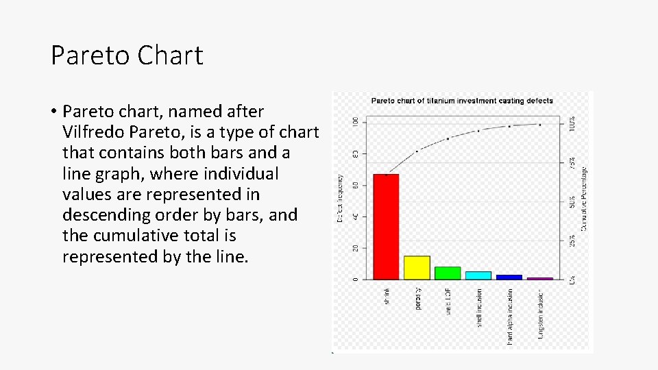 Pareto Chart • Pareto chart, named after Vilfredo Pareto, is a type of chart Pareto Chart • Pareto chart, named after Vilfredo Pareto, is a type of chart