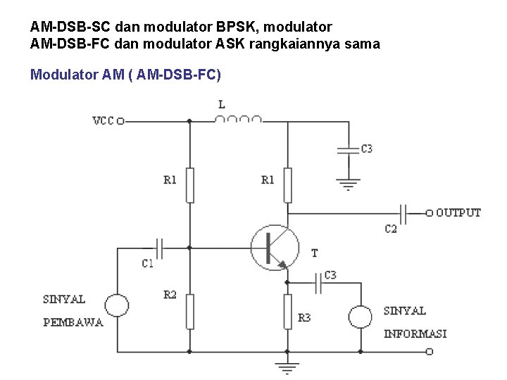 AM-DSB-SC dan modulator BPSK, modulator AM-DSB-FC dan modulator ASK rangkaiannya sama Modulator AM ( AM-DSB-SC dan modulator BPSK, modulator AM-DSB-FC dan modulator ASK rangkaiannya sama Modulator AM (