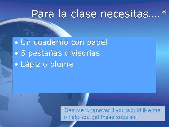 Para la clase necesitas…. * • Un cuaderno con papel • 5 pestañas divisorias