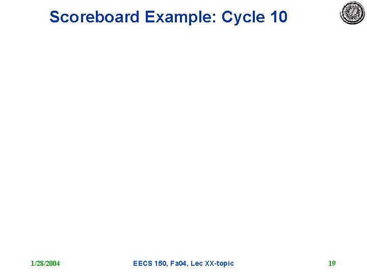 Scoreboard Example: Cycle 10 1/28/2004 EECS 150, Fa 04, Lec XX-topic 19 