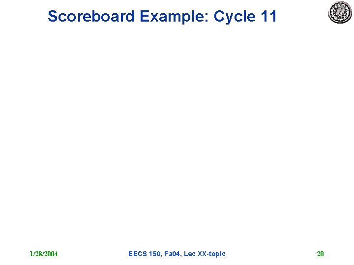 Scoreboard Example: Cycle 11 1/28/2004 EECS 150, Fa 04, Lec XX-topic 20 