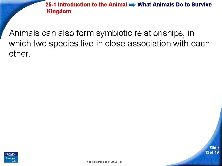 26 -1 Introduction to the Animal Kingdom What Animals Do to Survive Animals can