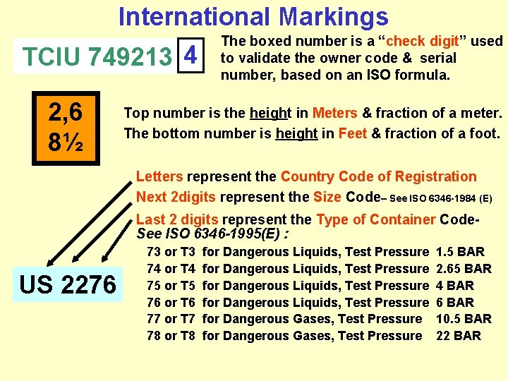 International Markings TCIU 749213 4 2, 6 8½ The boxed number is a “check