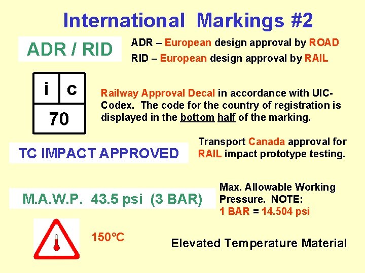International Markings #2 ADR / RID i c 70 ADR – European design approval