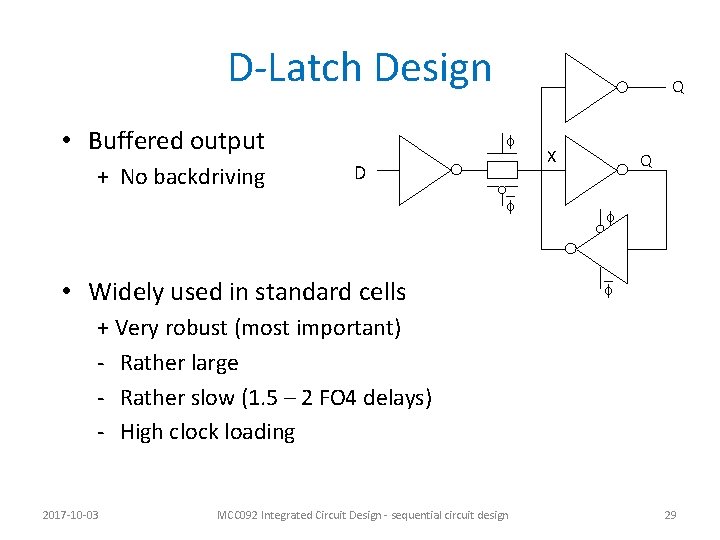 D-Latch Design • Buffered output + No backdriving Q f D _ f •