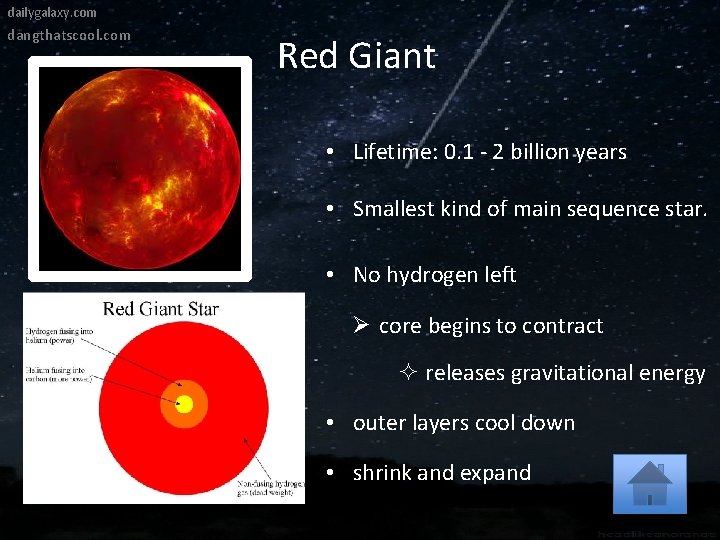 dailygalaxy. com dangthatscool. com Red Giant • Lifetime: 0. 1 - 2 billion years