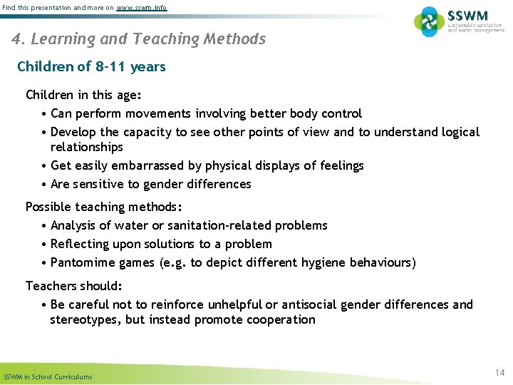 Find this presentation and more on www. sswm. info 4. Learning and Teaching Methods