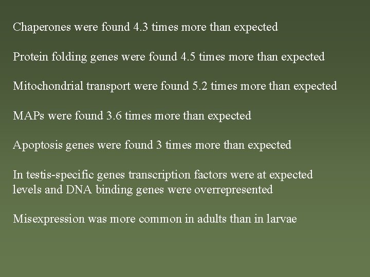 Chaperones were found 4. 3 times more than expected Protein folding genes were found