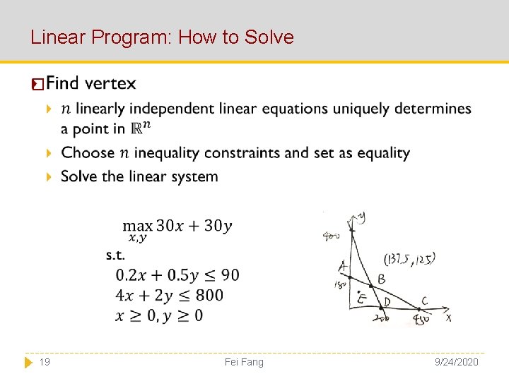 Linear Program: How to Solve � 19 Fei Fang 9/24/2020 