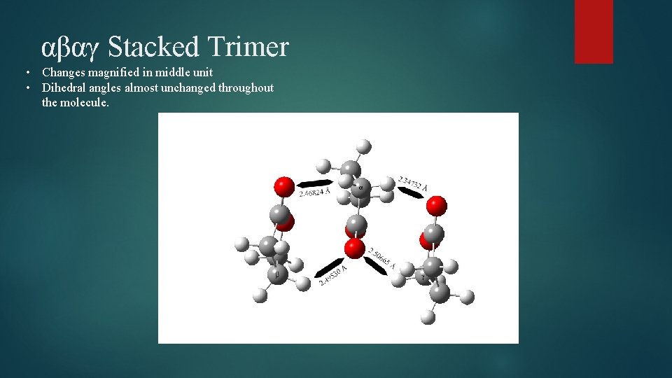 αβαγ Stacked Trimer • Changes magnified in middle unit • Dihedral angles almost unchanged