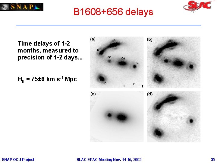 B 1608+656 delays Time delays of 1 -2 months, measured to precision of 1