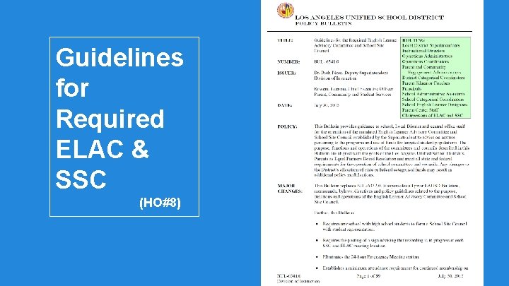 Guidelines for Required ELAC & SSC (HO#8) 
