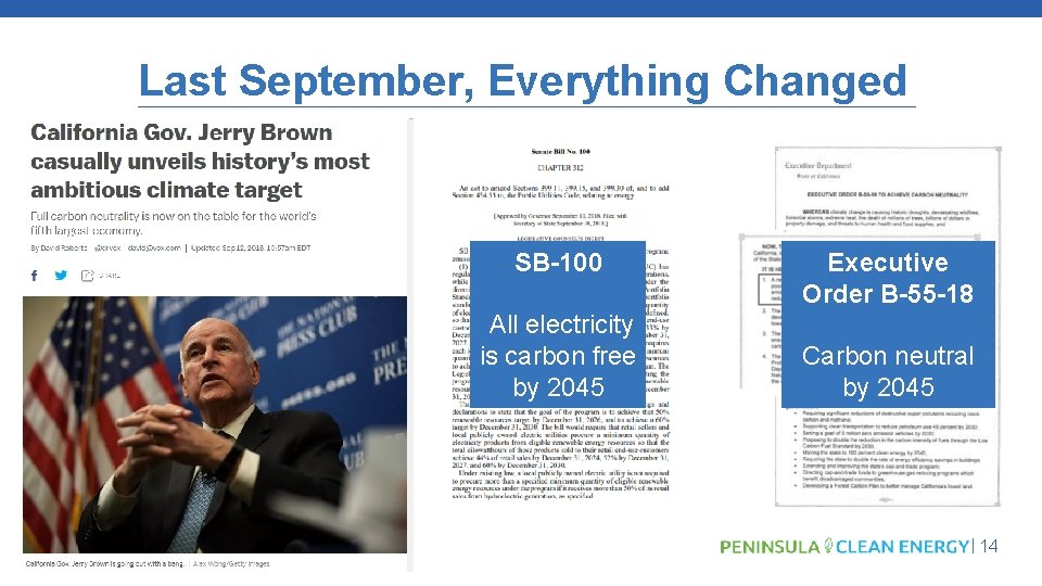 Last September, Everything Changed SB-100 All electricity is carbon free by 2045 Executive Order