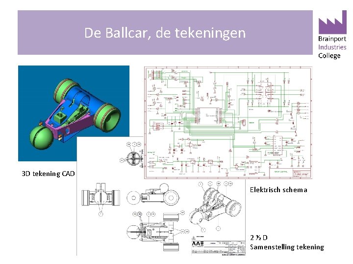 De Ballcar, de tekeningen 3 D tekening CAD tekening Elektrisch schema 2½D Samenstelling tekening