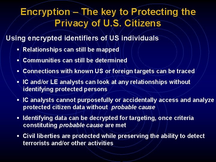 Encryption – The key to Protecting the Privacy of U. S. Citizens Using encrypted