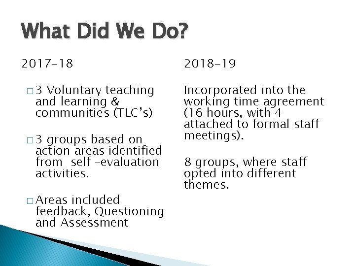 What Did We Do? 2017 -18 � 3 Voluntary teaching and learning & communities