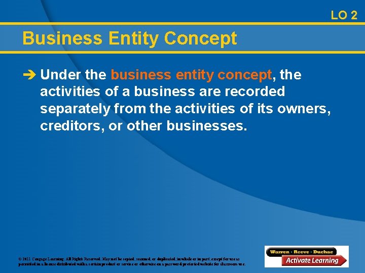 LO 2 Business Entity Concept è Under the business entity concept, the activities of