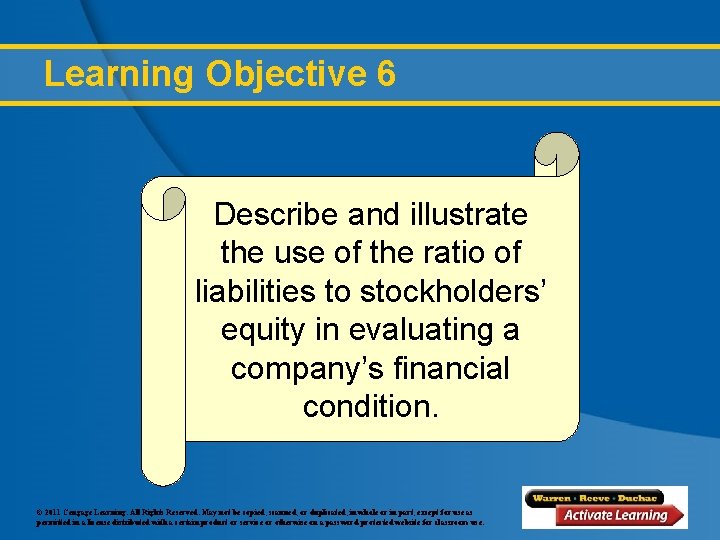 Learning Objective 6 Describe and illustrate the use of the ratio of liabilities to