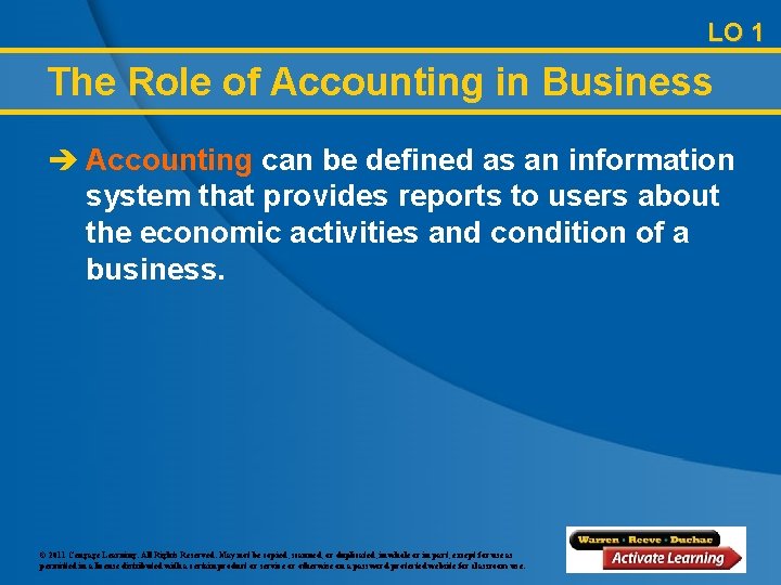 LO 1 The Role of Accounting in Business è Accounting can be defined as