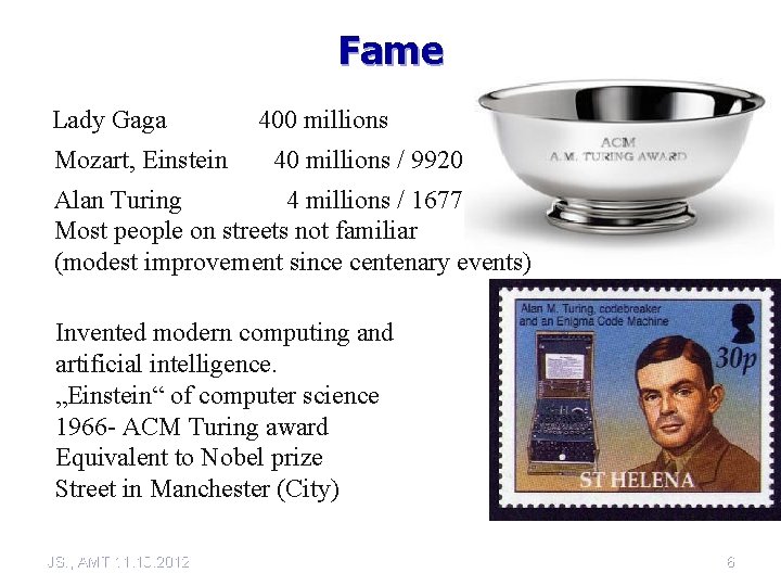 Fame Lady Gaga Mozart, Einstein 400 millions 40 millions / 9920 Alan Turing 4