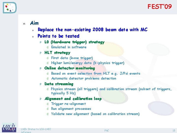 FEST’ 09 m Aim o o Replace the non-existing 2008 beam data with MC