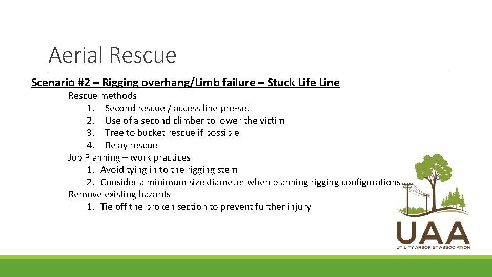 Aerial Rescue Scenario #2 – Rigging overhang/Limb failure – Stuck Life Line Rescue methods