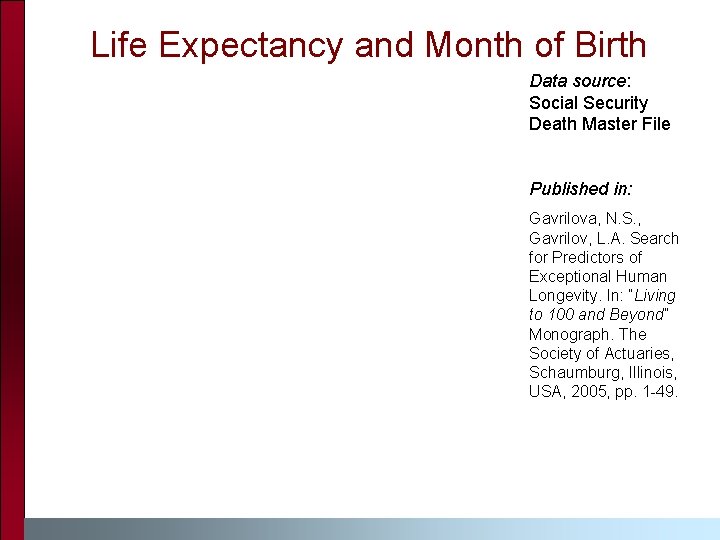 Life Expectancy and Month of Birth Data source: Social Security Death Master File Published