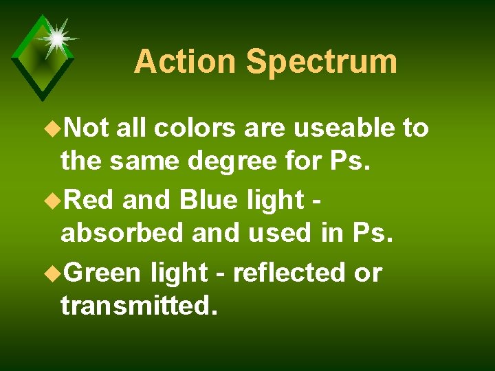 Action Spectrum u. Not all colors are useable to the same degree for Ps.