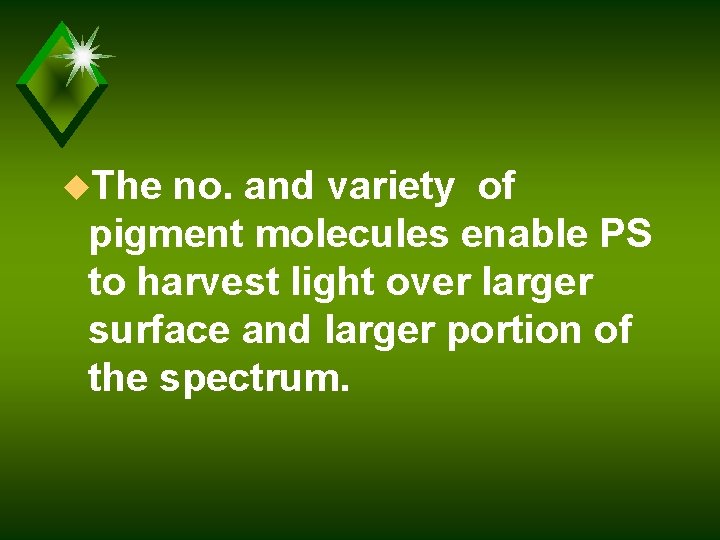 u. The no. and variety of pigment molecules enable PS to harvest light over