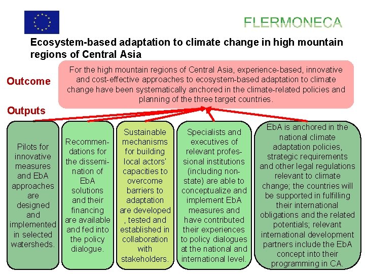 Ecosystem-based adaptation to climate change in high mountain regions of Central Asia Outcome For