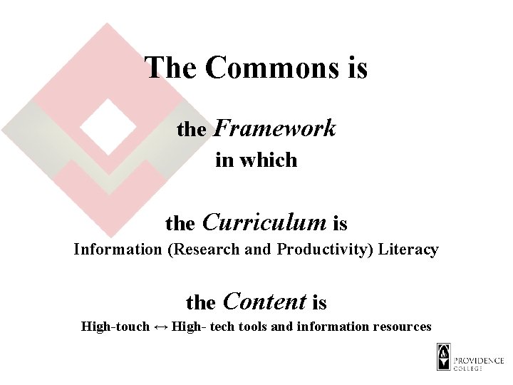 The Commons is the Framework in which the Curriculum is Information (Research and Productivity)