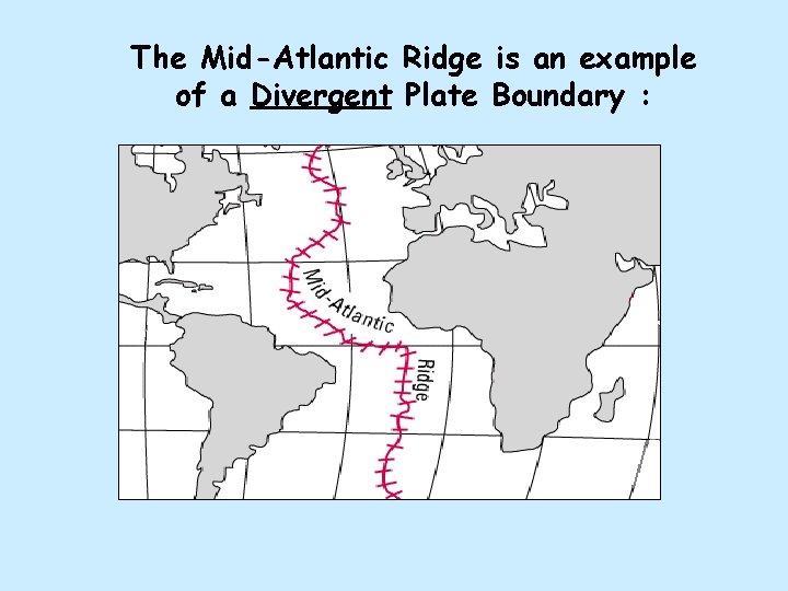 The Mid-Atlantic Ridge is an example of a Divergent Plate Boundary : 