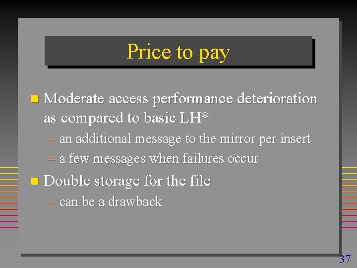 Price to pay n Moderate access performance deterioration as compared to basic LH* –