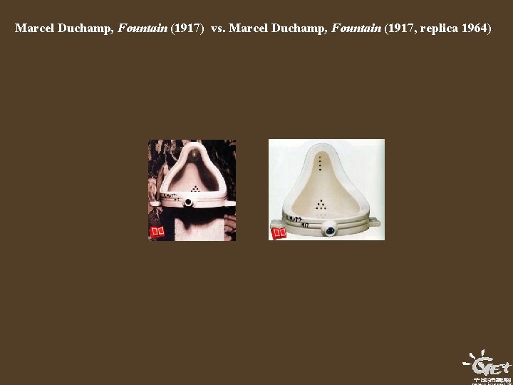 Marcel Duchamp, Fountain (1917) vs. Marcel Duchamp, Fountain (1917, replica 1964) 
