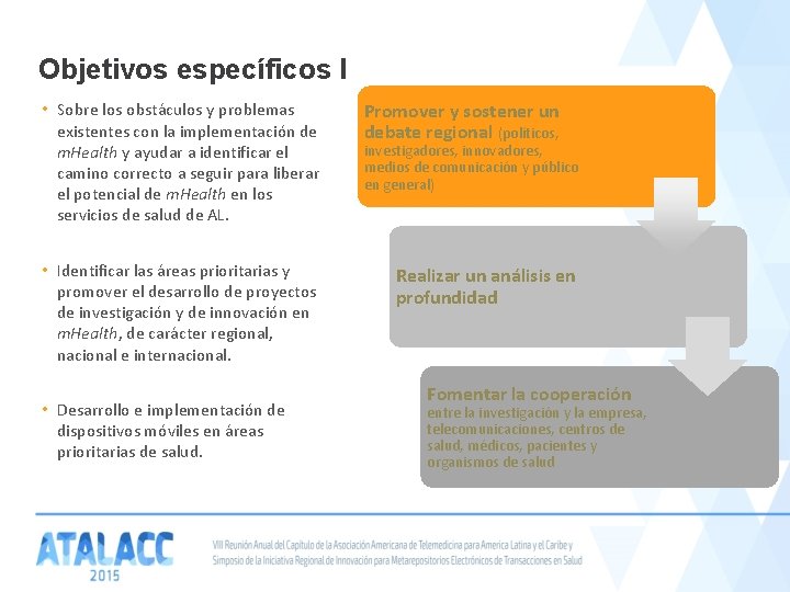 Objetivos específicos I • Sobre los obstáculos y problemas existentes con la implementación de