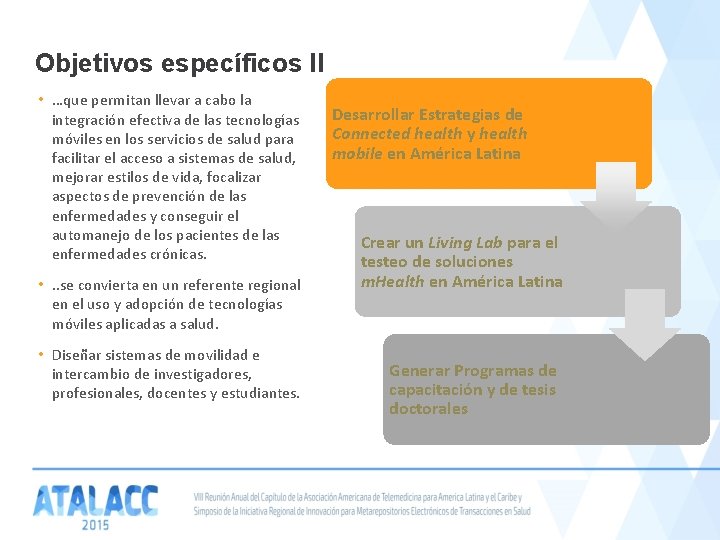 Objetivos específicos II • …que permitan llevar a cabo la integración efectiva de las