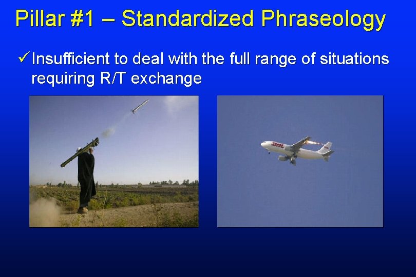 Pillar #1 – Standardized Phraseology ü Insufficient to deal with the full range of