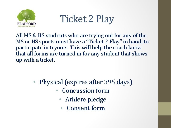 Ticket 2 Play All MS & HS students who are trying out for any