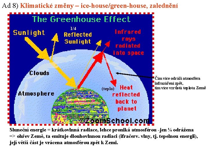 Ad 8) Klimatické změny – ice-house/green-house, zalednění 1/4 (teplo) Čím více odráží atmosféra infrazáření