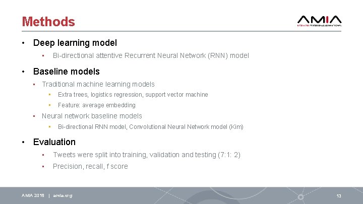 Methods • Deep learning model • Bi-directional attentive Recurrent Neural Network (RNN) model •