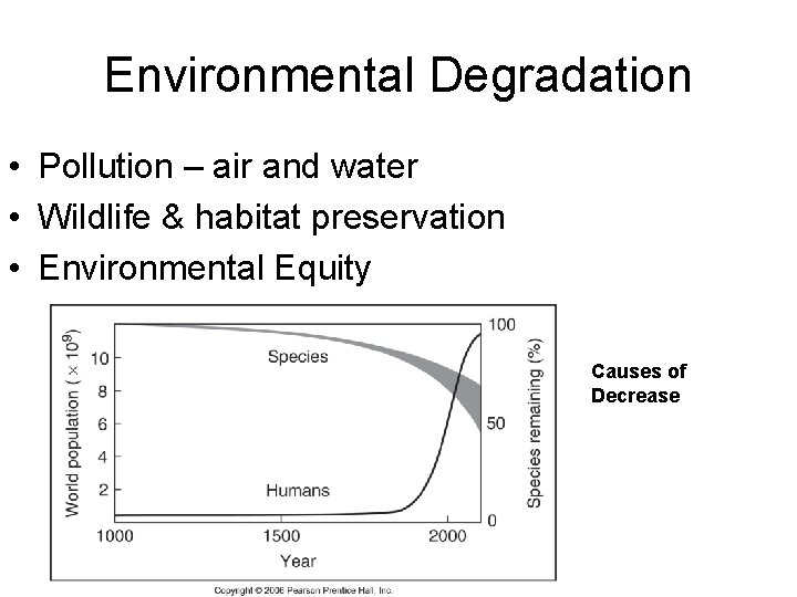 Environmental Degradation • Pollution – air and water • Wildlife & habitat preservation •