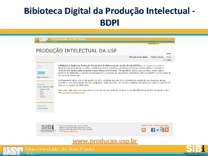 Bibioteca Digital da Produção Intelectual BDPI www. producao. usp. br Universidade de São Paulo