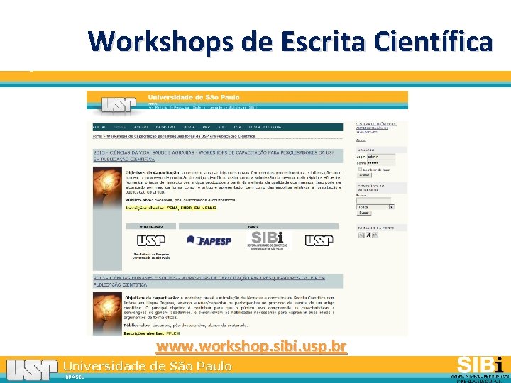 Workshops de Escrita Científica www. workshop. sibi. usp. br Universidade de São Paulo BRASIL