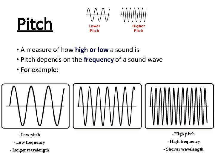 Pitch • A measure of how high or low a sound is • Pitch