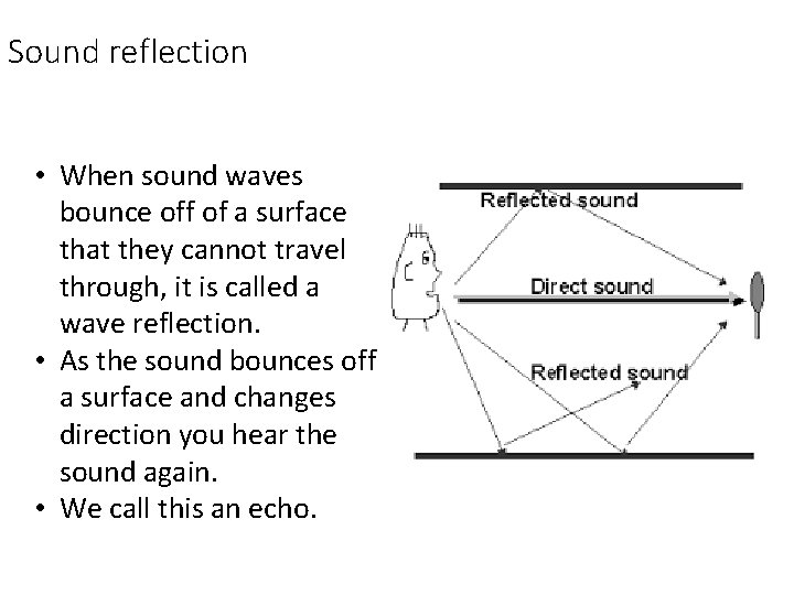 Sound reflection • When sound waves bounce off of a surface that they cannot